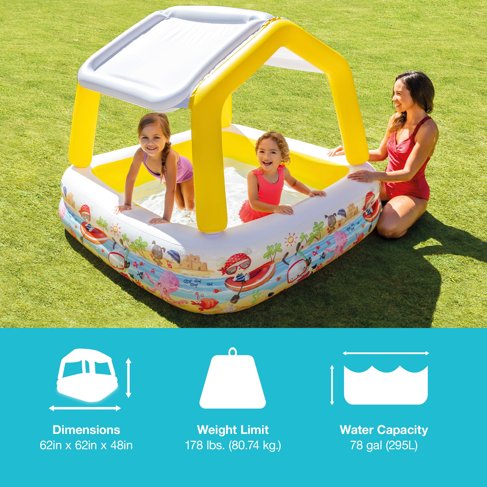 INTEX Sun & Shade Inflatable Kids Swimming Pool w/ Canopy (Open Box)