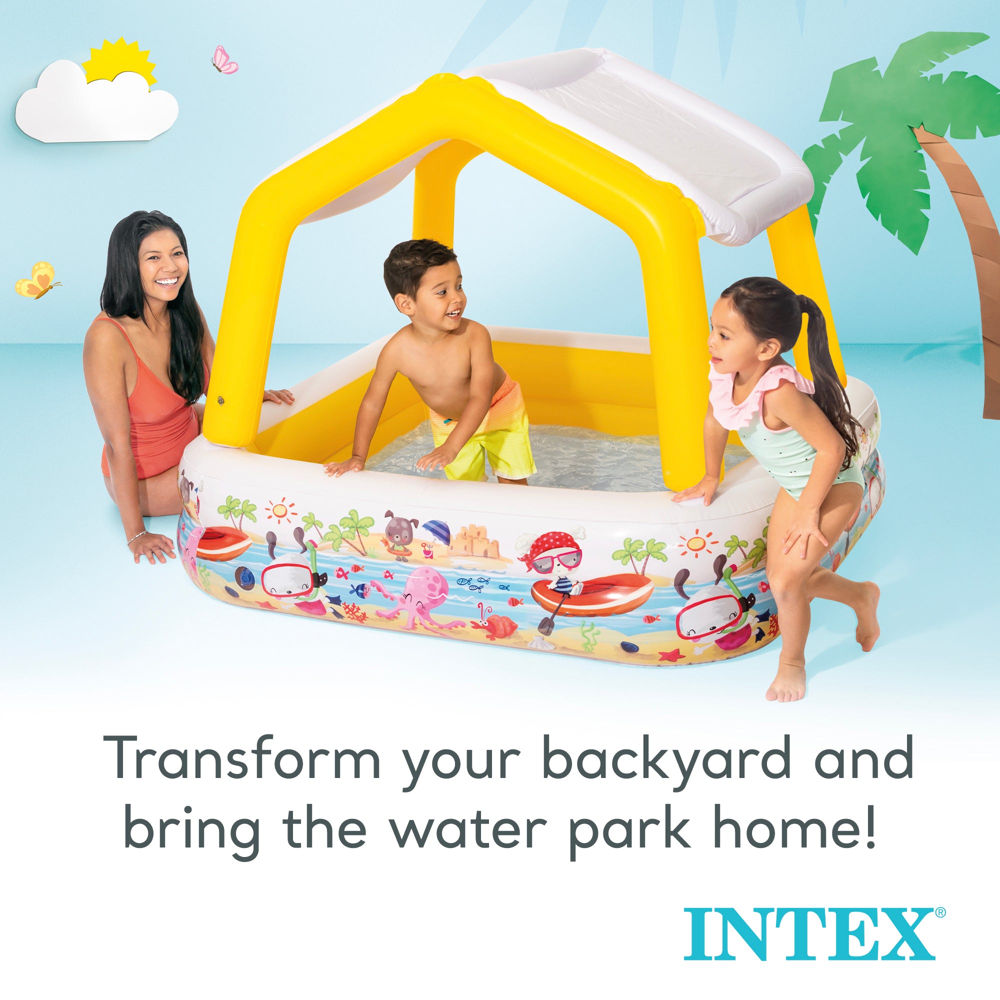 INTEX Sun & Shade Inflatable Kids Swimming Pool w/ Canopy (Open Box)