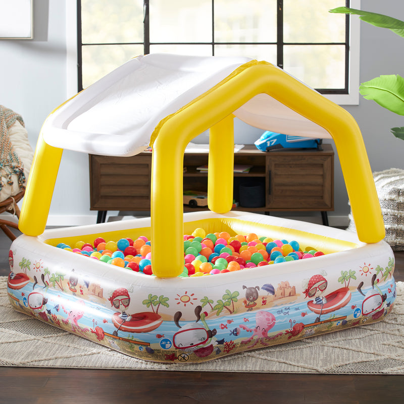 Intex Inflatable Sun Shade Kiddie Pool and Multi-Colored Fun Ballz, 100 Pack