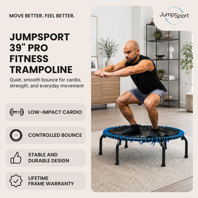 JumpSport 350 PRO 39 Inch Fitness Trampoline with Blue EnduroLast Elastic Cords