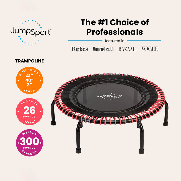 JumpSport 350 PRO 39 Inch Fitness Trampoline with Pink EnduroLast Elastic Cords