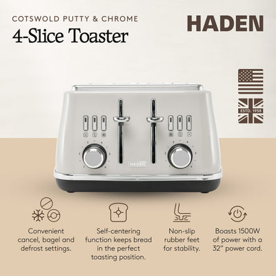 Haden Cotswold 4 Slice Toaster with Wide Slot & Adjustable Browning, Putty(Used) - VMInnovations