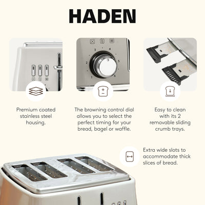 Haden Cotswold 4 Slice Toaster w/Wide Slot & Adjustable Browning,Putty(Open Box) - VMInnovations
