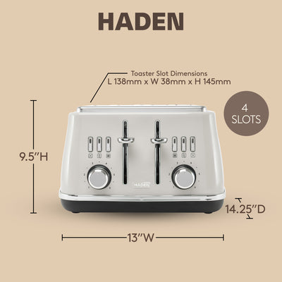 Haden Cotswold 4 Slice Toaster with Wide Slot & Adjustable Browning, Putty(Used) - VMInnovations
