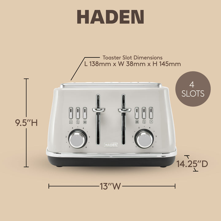 Haden Cotswold 4 Slice Toaster with Wide Slot & Adjustable Browning, Putty(Used) - VMInnovations