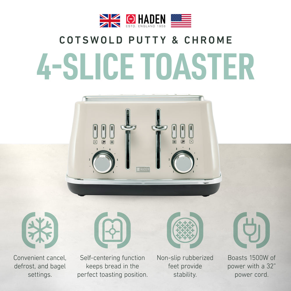 Haden Cotswold 4 Slice Toaster with Wide Slot & Adjustable Browning, Putty(Used) - VMInnovations