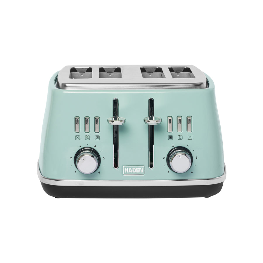 Haden Cotswold 4 Slice Extra Wide Slot Stainless Steel Toaster with Tray, Sage - VMInnovations