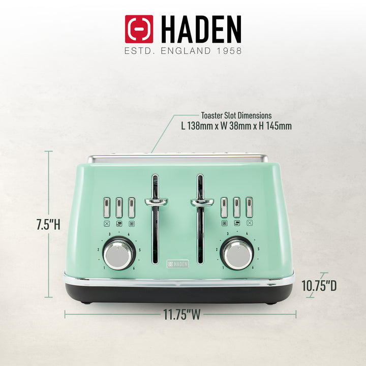 Haden 4 Slice Extra Wide Slot Stainless Steel Toaster w/Tray, Sage (Open Box)