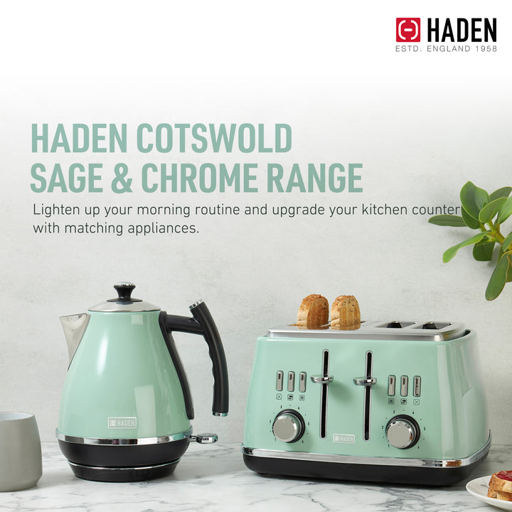 Haden 4 Slice Extra Wide Slot Stainless Steel Toaster w/Tray, Sage (Open Box)