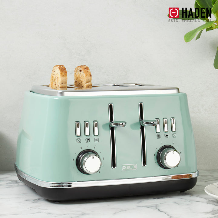Haden 4 Slice Extra Wide Slot Stainless Steel Toaster w/Tray, Sage (Open Box)