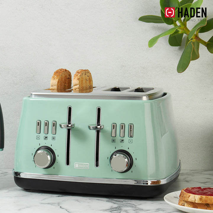 Haden 4 Slice Extra Wide Slot Stainless Steel Toaster w/Tray, Sage (Open Box)