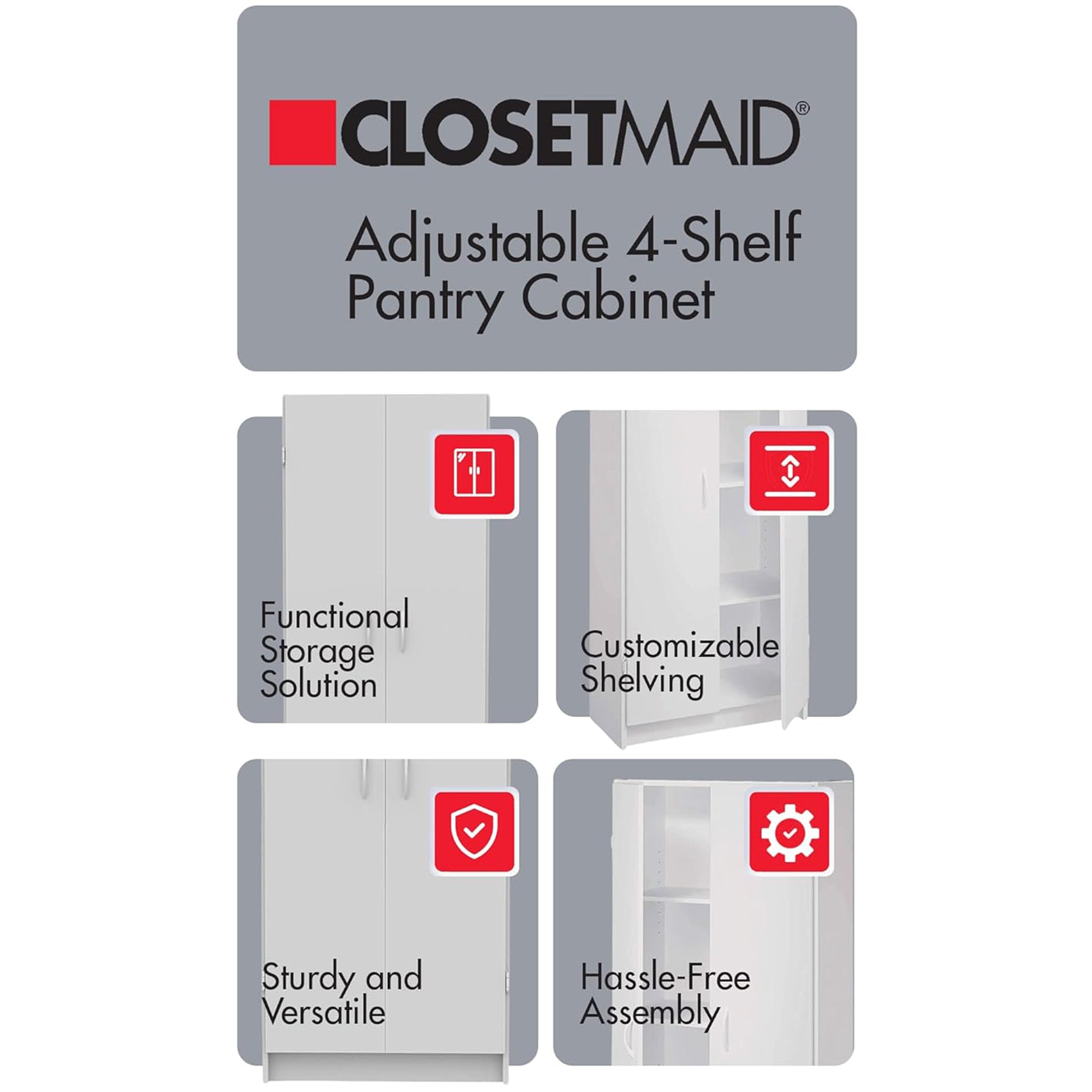 ClosetMaid Pantry Cabinet Cupboard w/Adjustable Shelves for Kitchen (Open Box) - VMInnovations