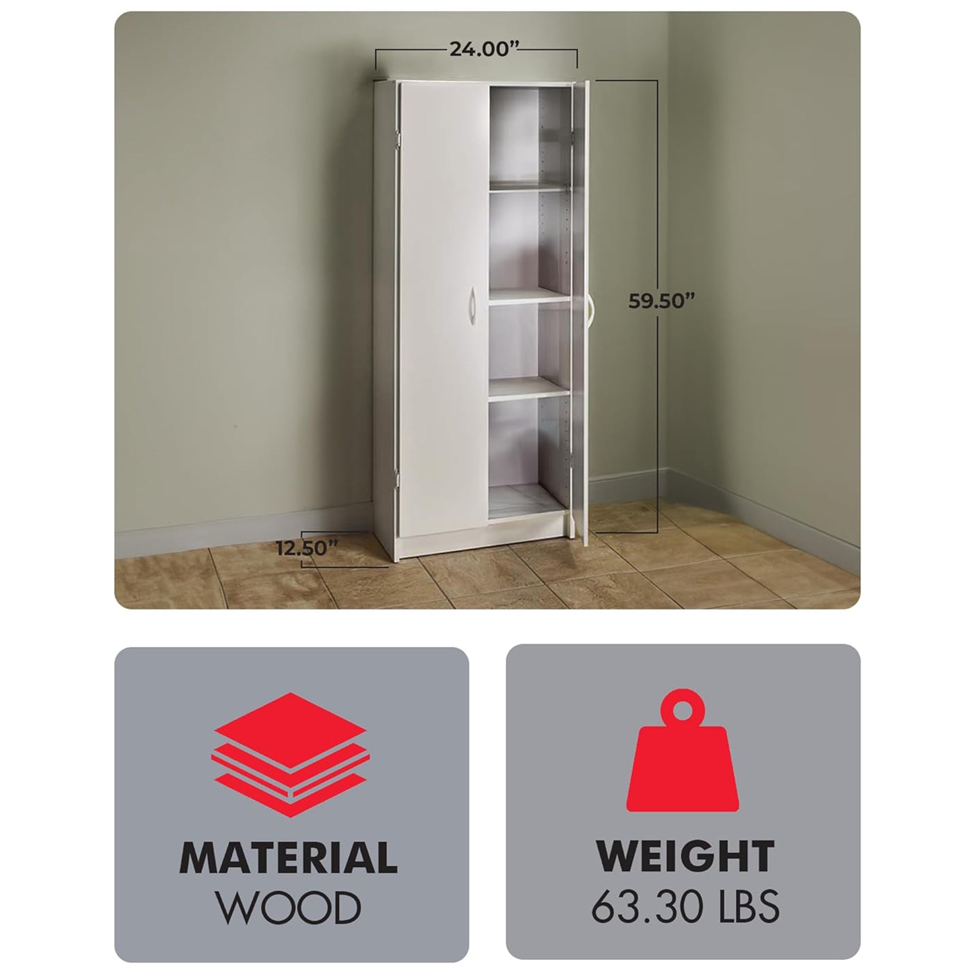 ClosetMaid Pantry Cabinet Cupboard w/Adjustable Shelves for Kitchen (Open Box) - VMInnovations