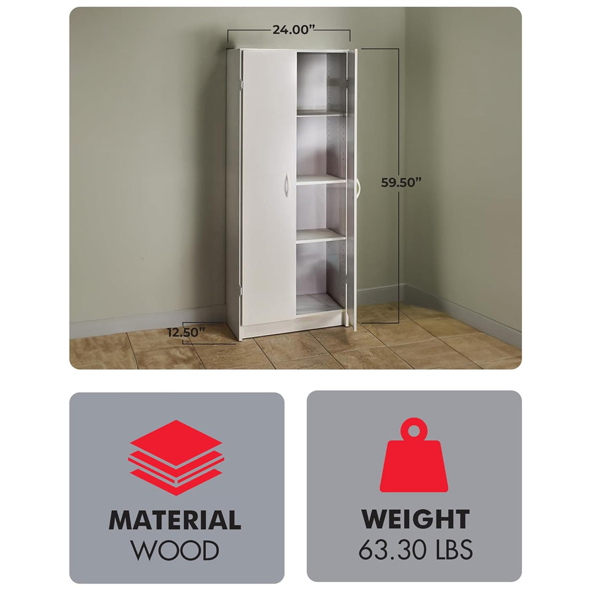 ClosetMaid Pantry Cabinet Cupboard w/Adjustable Shelves for Kitchen (Open Box) - VMInnovations
