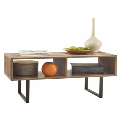 ClosetMaid Wooden Coffee Table with Storage Shelves, Modern Home Furniture, Gray - VMInnovations