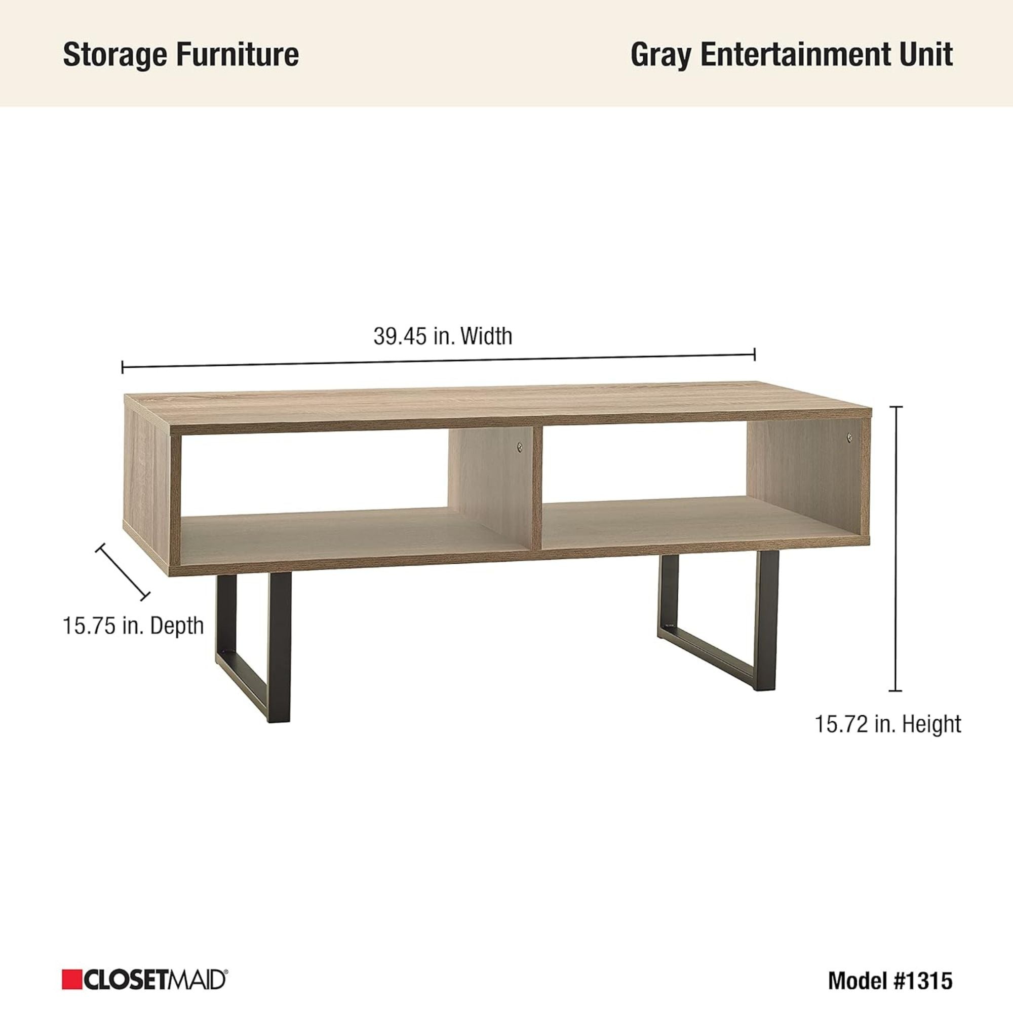 ClosetMaid Wooden Coffee Table with Storage Shelves, Modern Home Furniture, Gray - VMInnovations