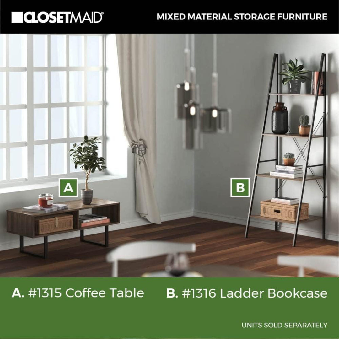 ClosetMaid Wooden Coffee Table with Storage Shelves, Modern Home Furniture, Gray