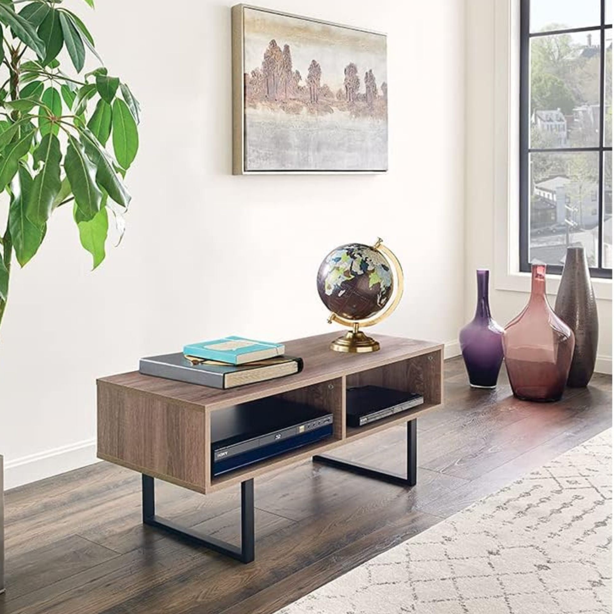 ClosetMaid Wooden Coffee Table with Storage Shelves, Modern Home Furniture, Gray - VMInnovations