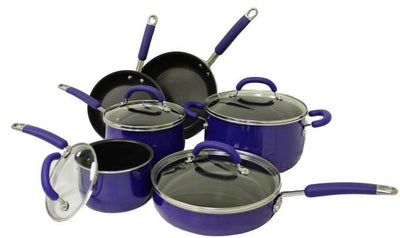 Rachael Ray 10-Piece Porcelain Enamel Cookware Set Nonstick Pots Pans - Blue