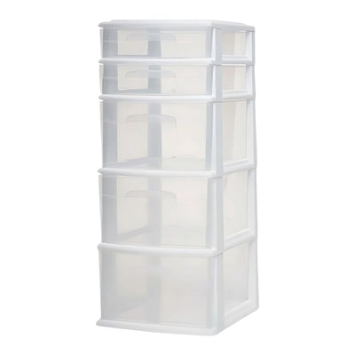 Homz Plastic 5 Drawer Medium Home Storage Cart, White Frame w/ Drawer (Open Box)