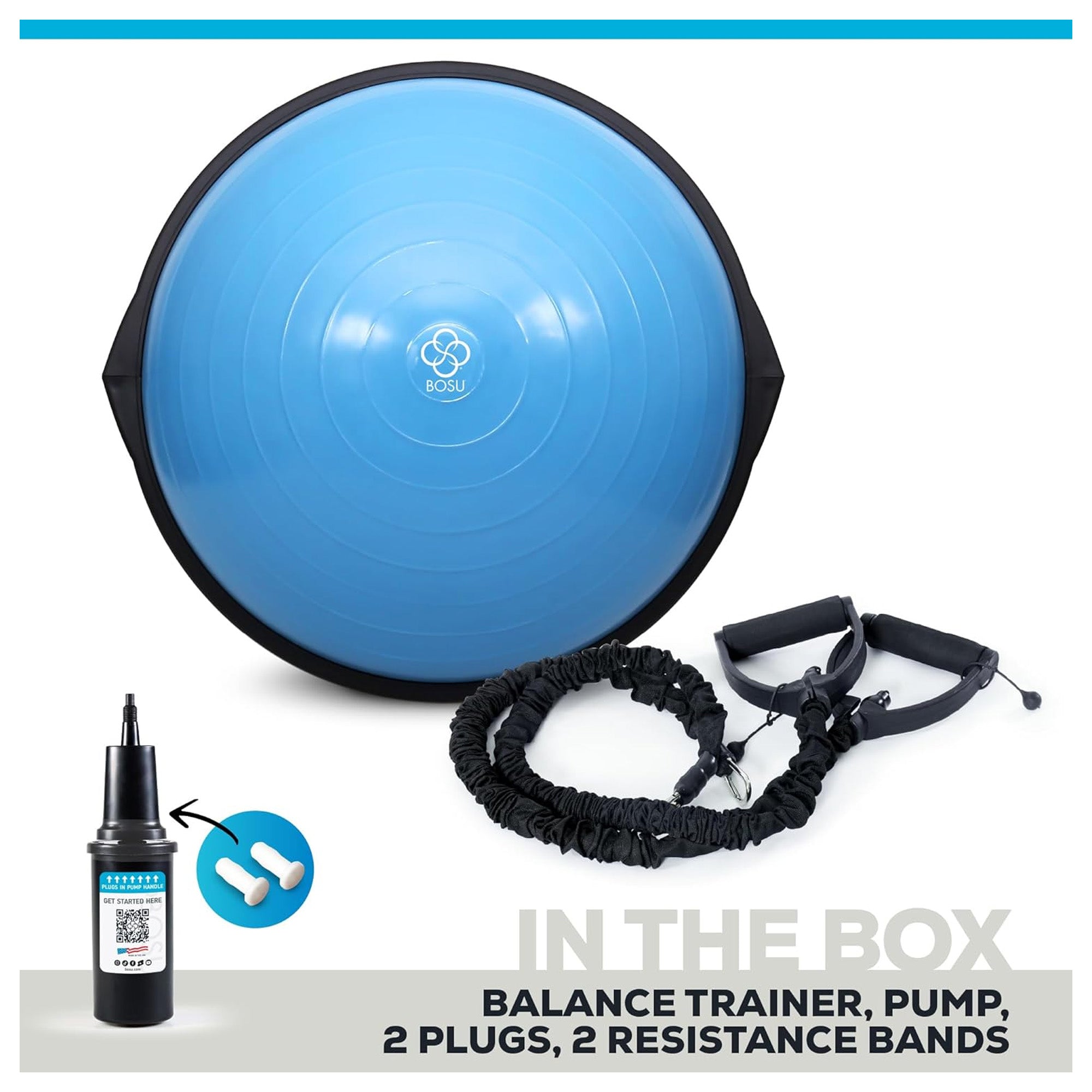 Bosu Pro 26” Strength Trainer Ball Balance Board with Resistance Bands, Blue - VMInnovations