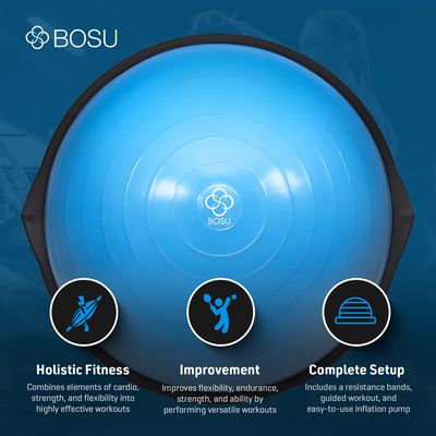 Bosu Pro 26” Strength Trainer Ball Balance Board with Resistance Bands, Blue - VMInnovations