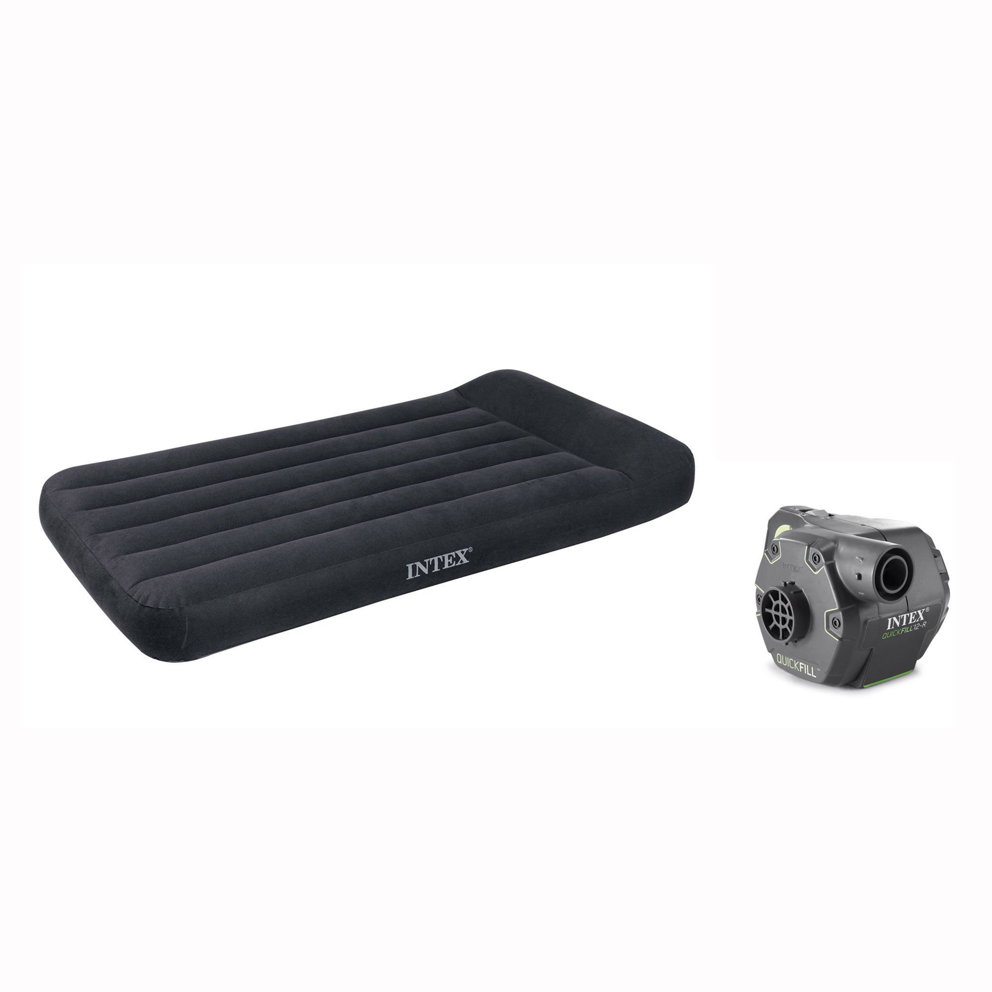 Intex Twin Classic Pillow Rest Air Mattress Bed & 120V Cordless Electric Pump
