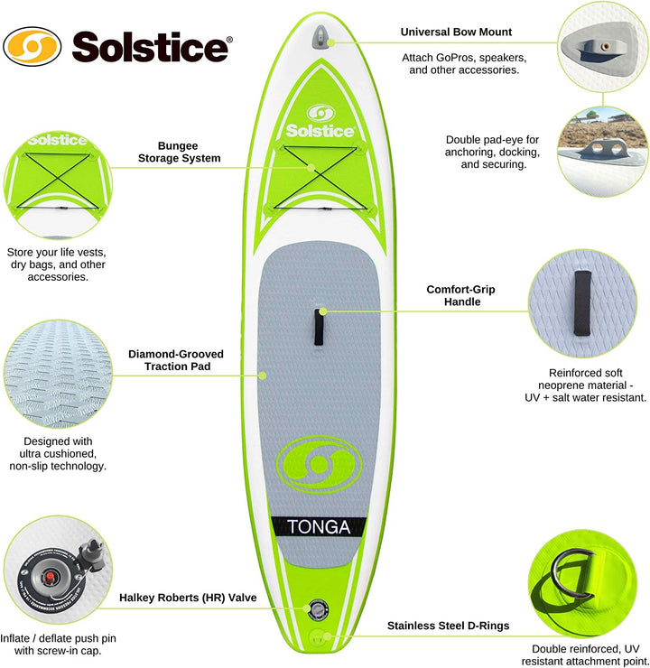 Solstice Tonga 10.8' Inflatable Stand-Up Paddle Board, Non-Slip Deck, SUP Set - VMInnovations