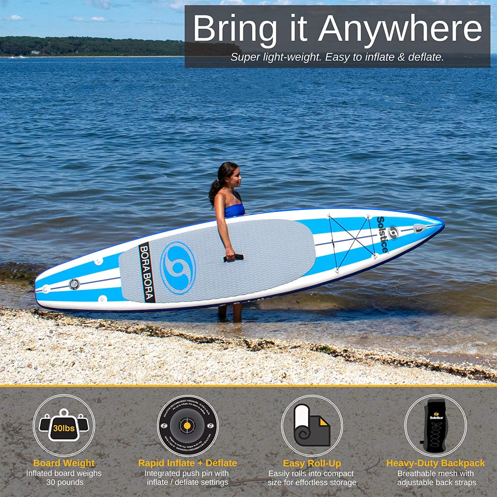Solstice BoraBora SUP Board 12.6ft Inflatable Touring Stand-Up Paddle Board Blue - VMInnovations