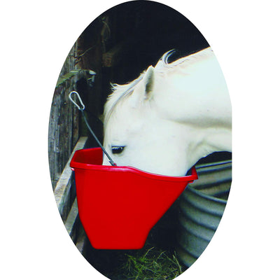 Little Giant Flat Back Plastic Horse Feed Bucket, Metal Handle, 10 Quarts, Red - VMInnovations