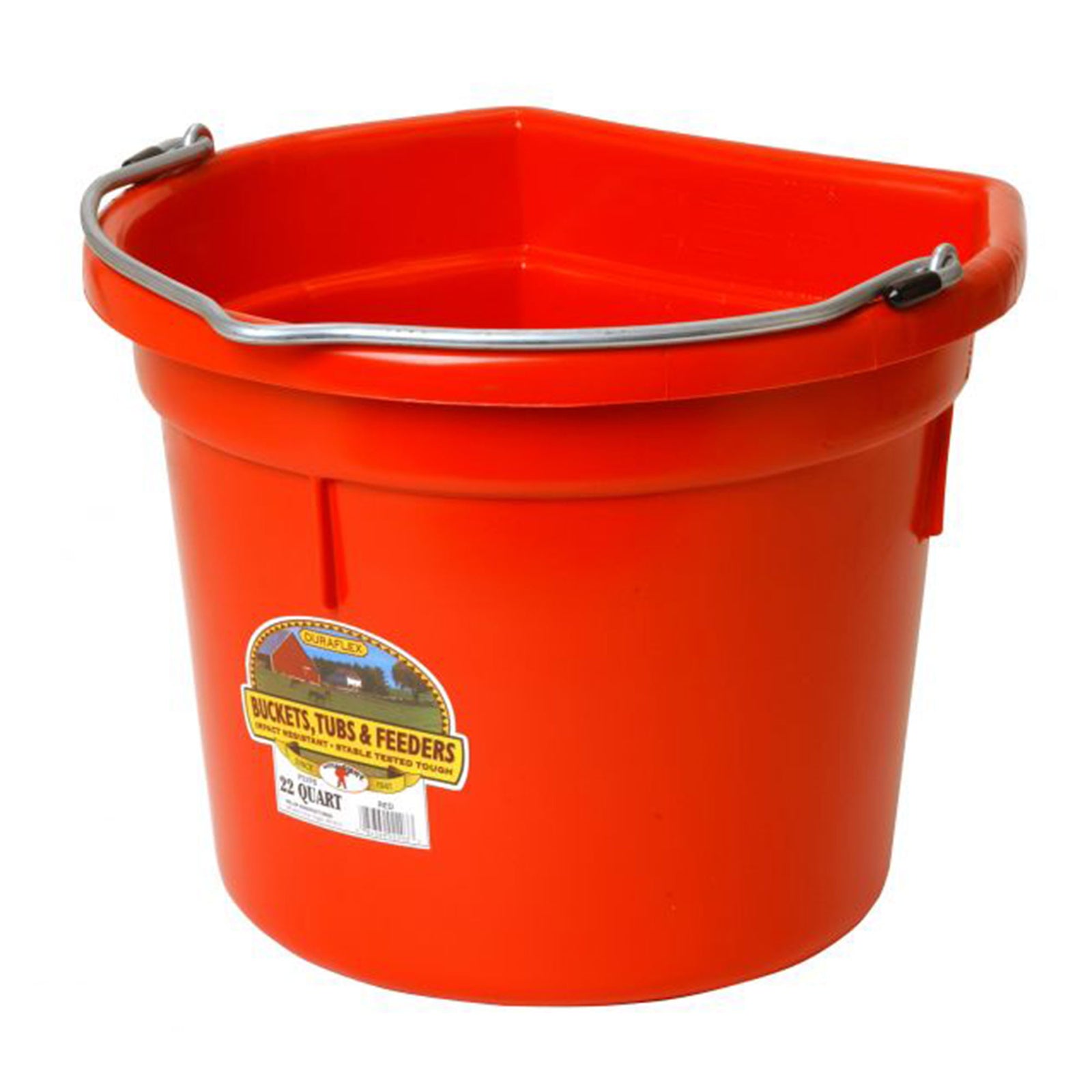 Little Giant Heavy Duty 22 Quart Flat Back Plastic Bucket w/ Metal Handle, Red - VMInnovations