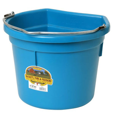Little Giant Heavy Duty 22 Quart Flat Back Plastic Bucket w/ Metal Handle, Teal - VMInnovations