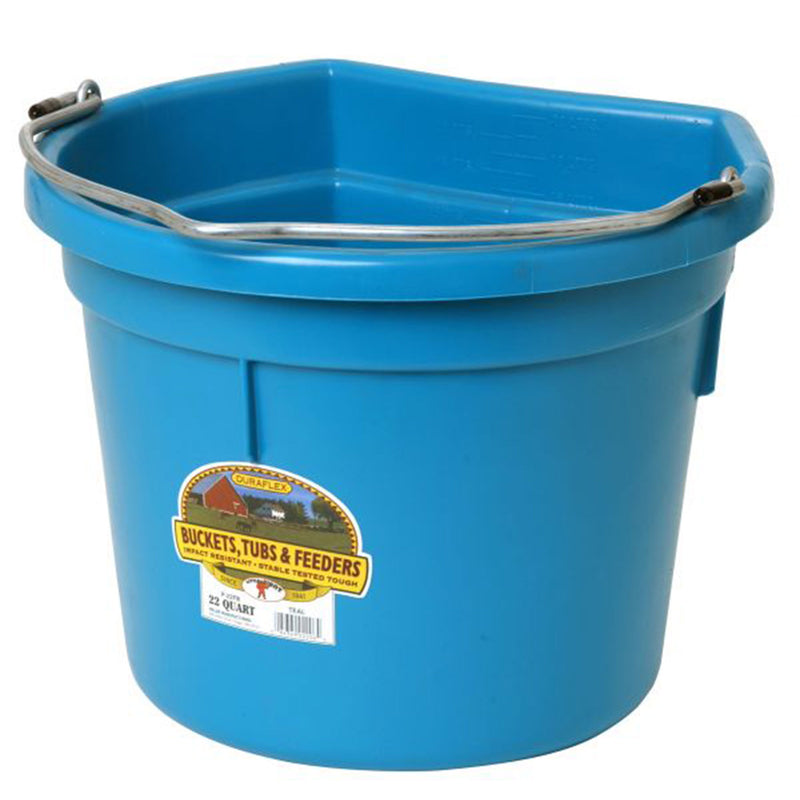 Little Giant Heavy Duty 22 Quart Flat Back Plastic Bucket w/ Metal Handle, Teal