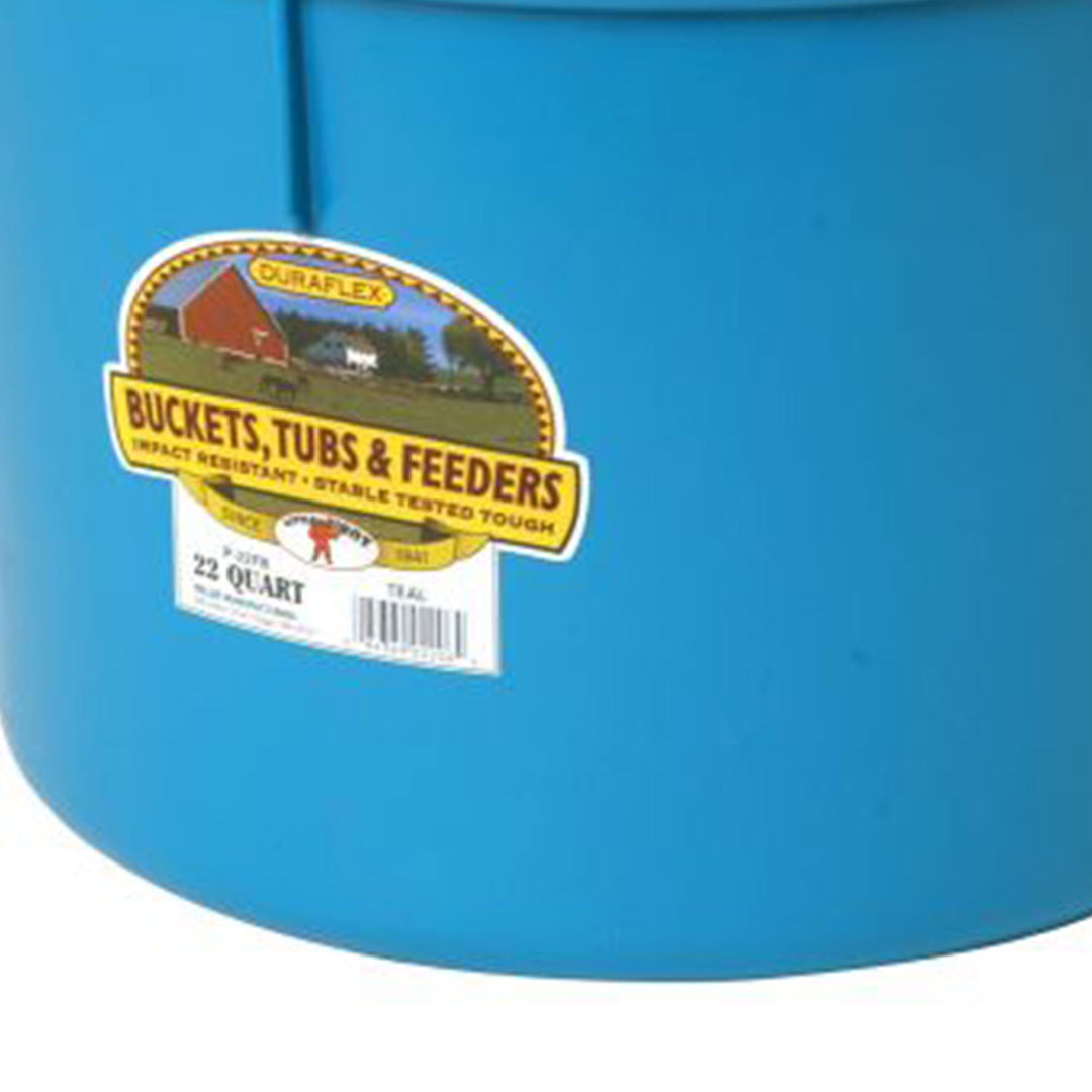 Little Giant Heavy Duty 22 Quart Flat Back Plastic Bucket w/ Metal Handle, Teal