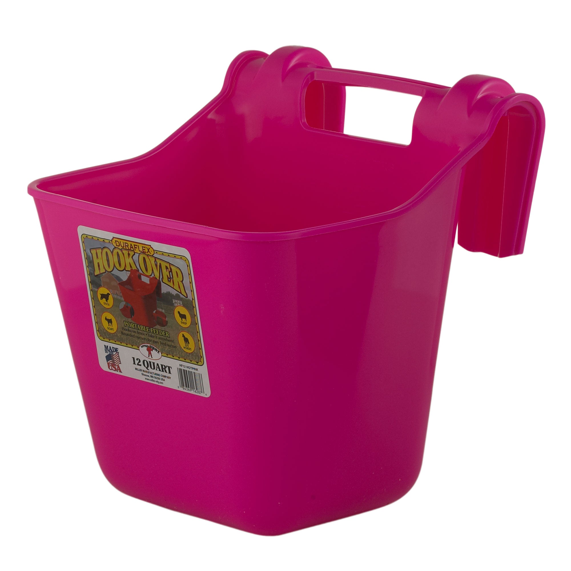 Little Giant 12 Quart Mountable Livestock Pet Hook Over Bucket Feeder, Hot Pink - VMInnovations