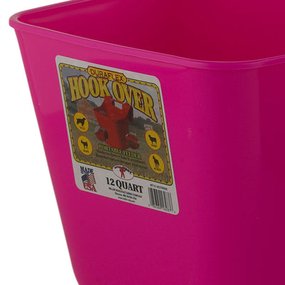 Little Giant 12 Quart Mountable Livestock Pet Hook Over Bucket Feeder, Hot Pink