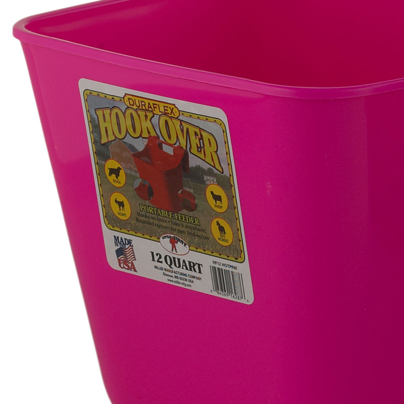 Little Giant 12 Quart Mountable Livestock Pet Hook Over Bucket Feeder, Hot Pink