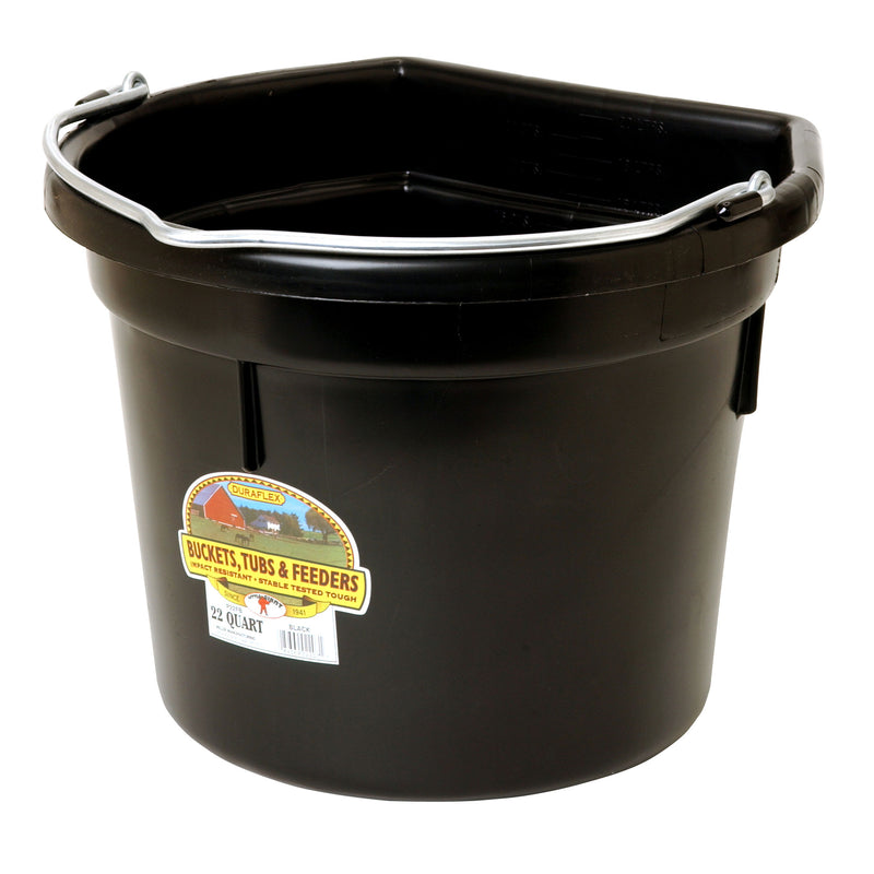 Little Giant Heavy Duty 22 Quart Flat Back Plastic Bucket w/ Metal Handle, Black