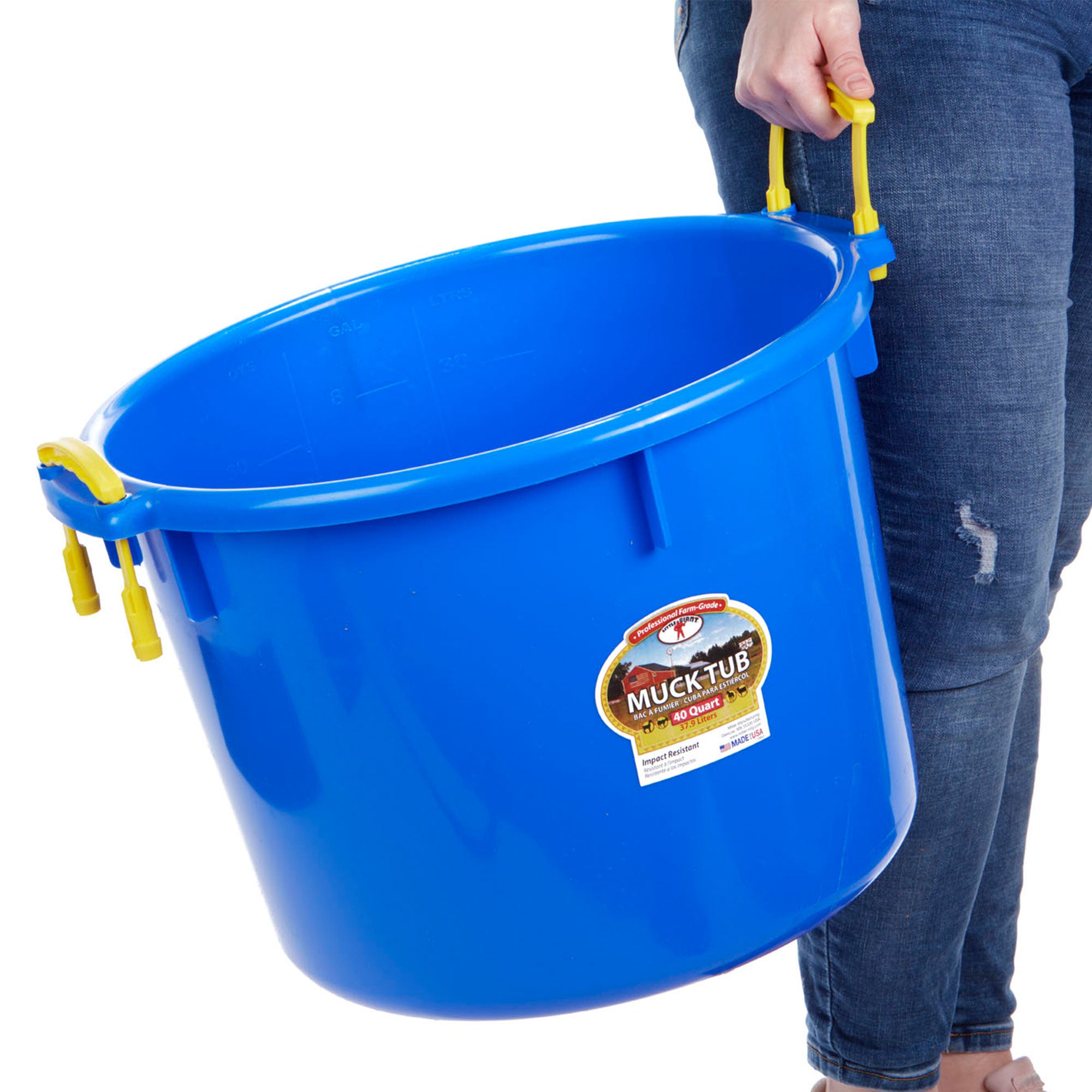 Little Giant 40 Quart Durable and Versatile Utility Muck Tub w/Handles, Blue - VMInnovations