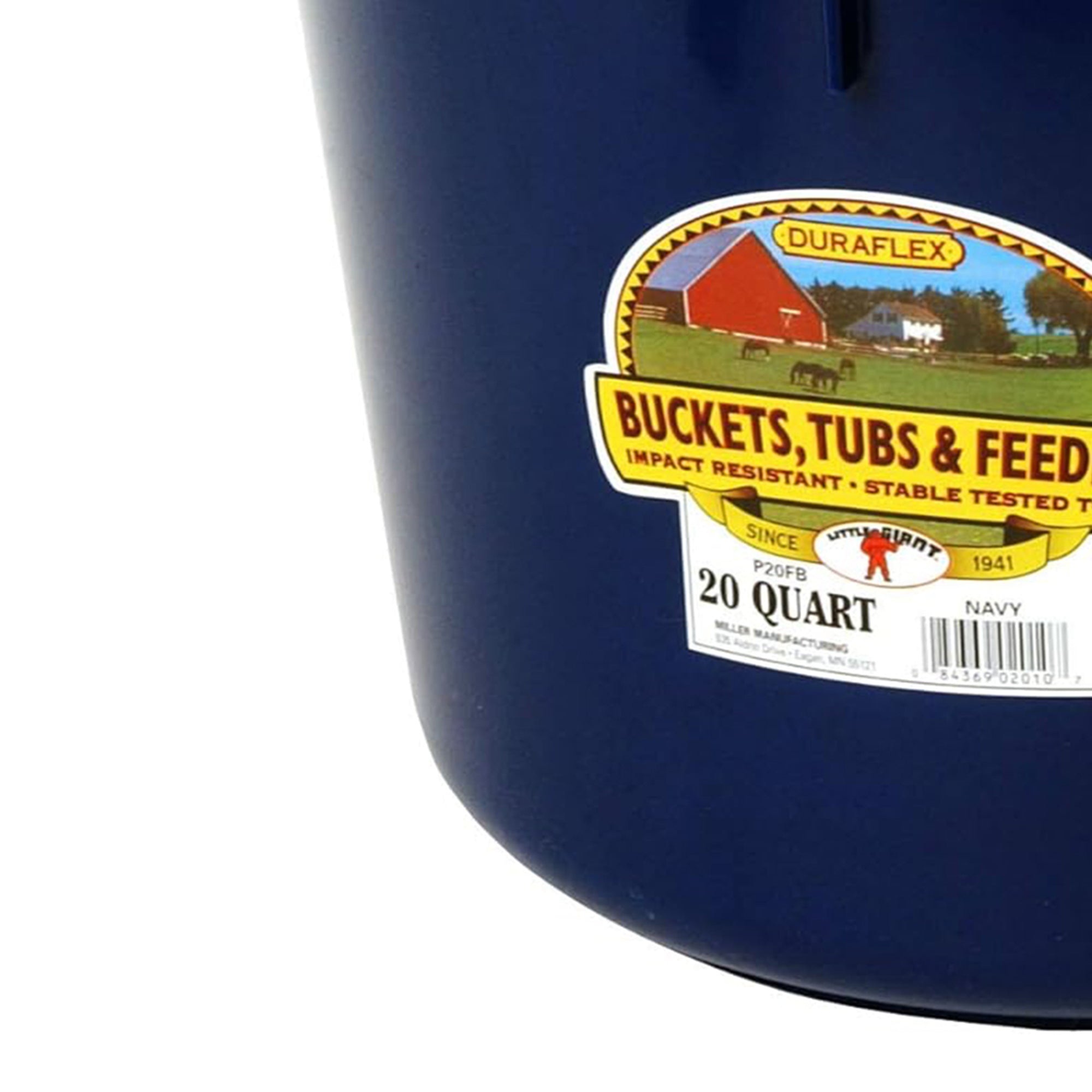 Little Giant Flat Back Plastic Animal Feed Bucket, Metal Handle, 20 Qt, Navy - VMInnovations
