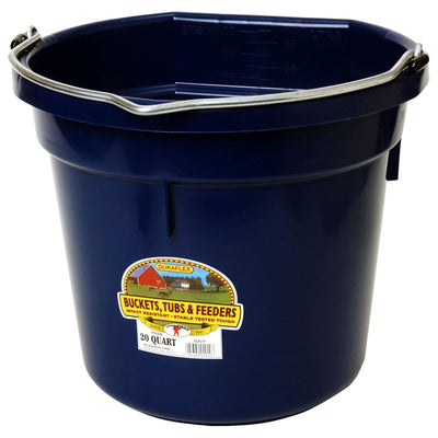 Little Giant Flat Back Plastic Animal Feed Bucket, Metal Handle, 20 Qt, Navy - VMInnovations