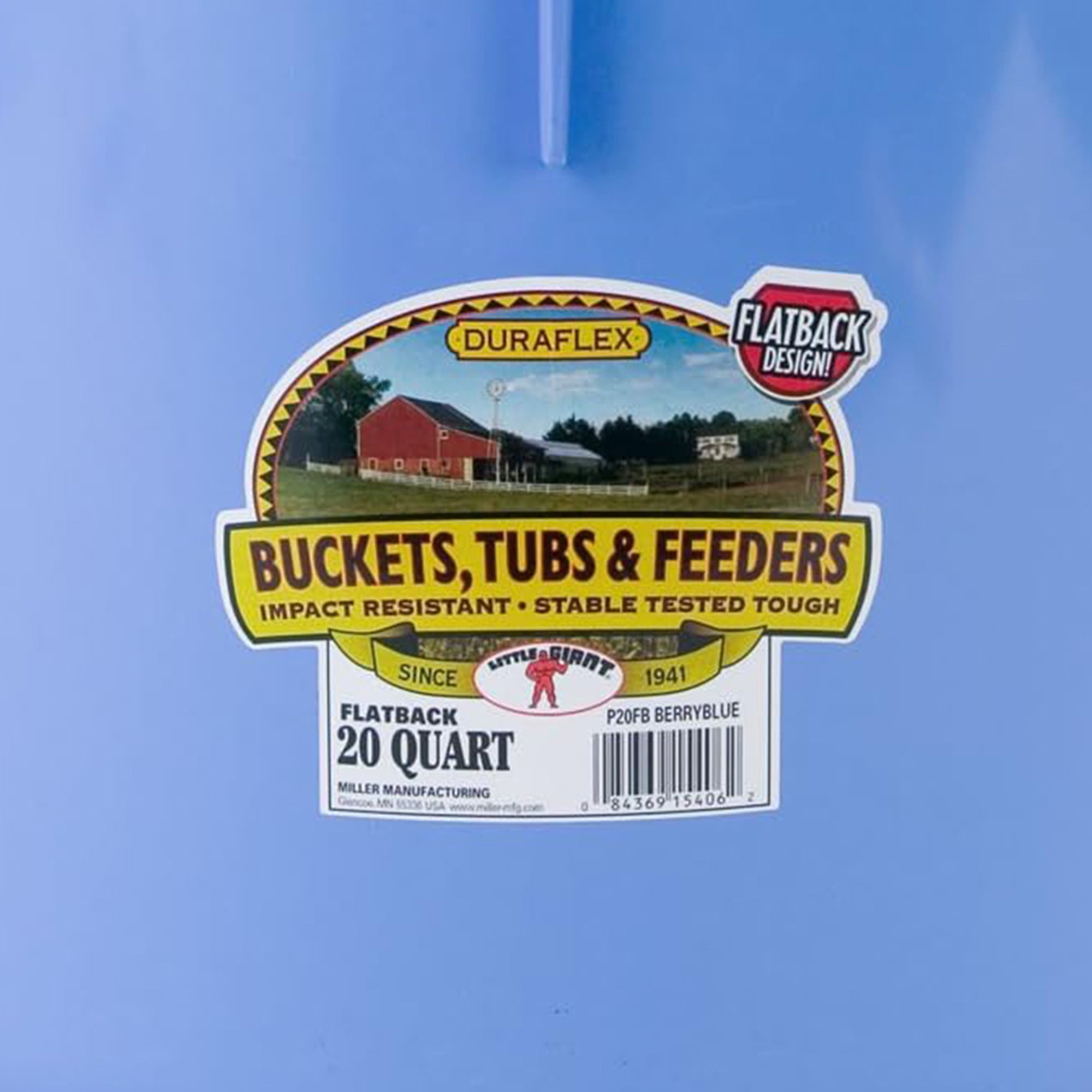 Little Giant Flat Back Plastic Animal Feed Bucket, Handle, 20 Qt, Berry BLue - VMInnovations