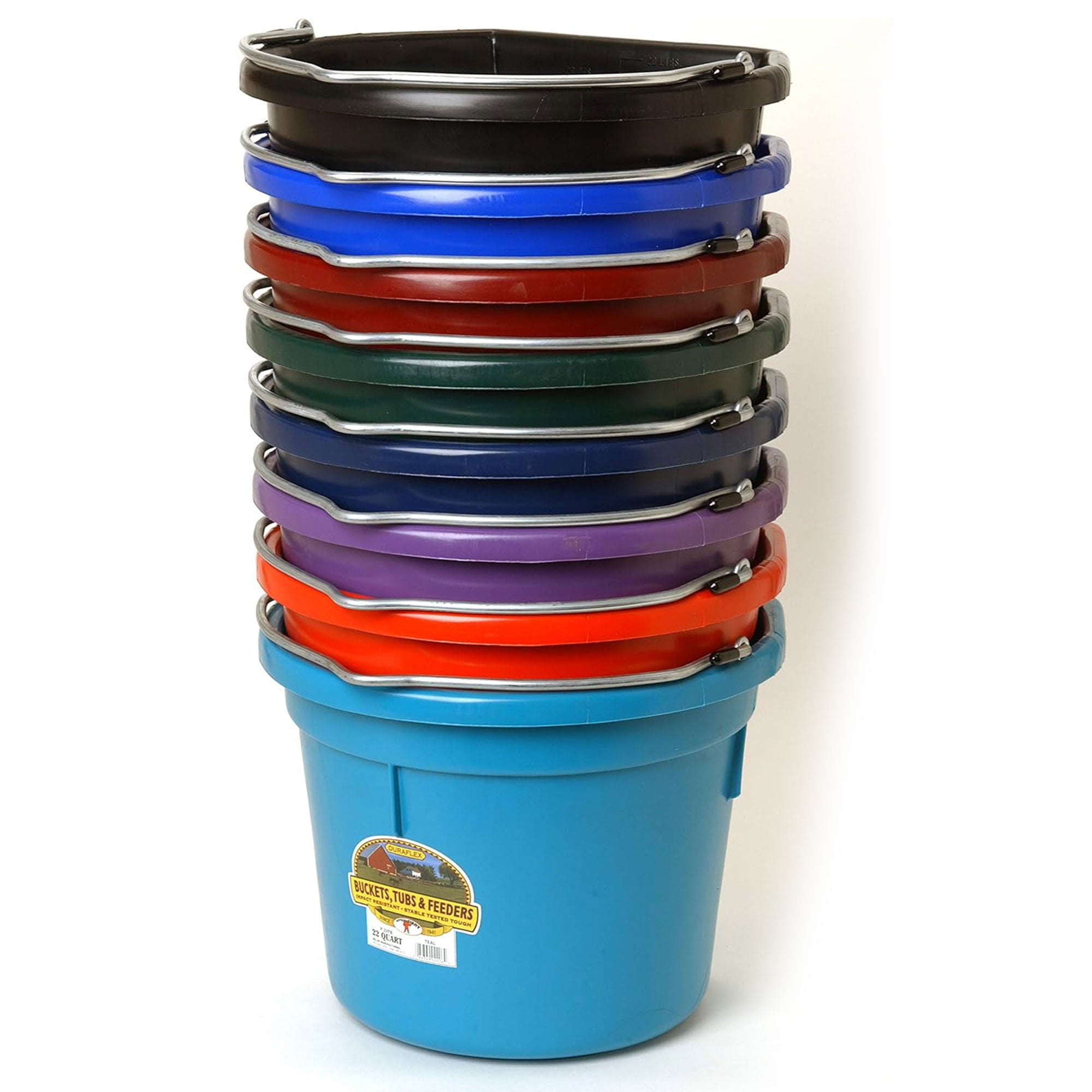 Little Giant Heavy Duty 22 Quart Flat Back Plastic Bucket w/ Metal Handle, Blue - VMInnovations