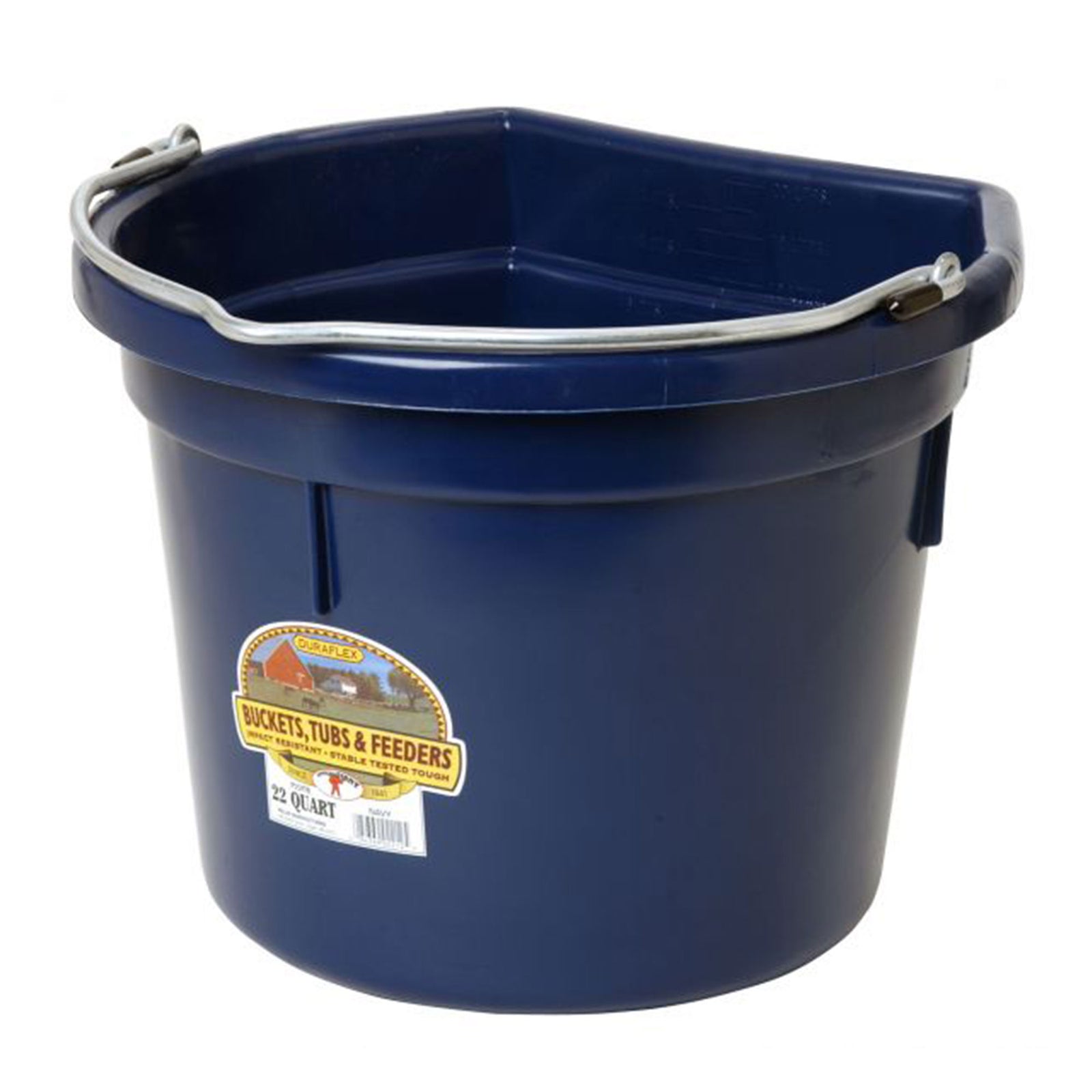 Little Giant Heavy Duty 22 Quart Flat Back Plastic Bucket w/ Metal Handle, Navy - VMInnovations