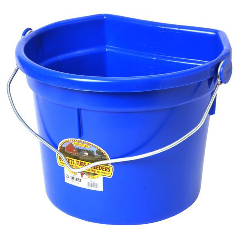 Little Giant 22 Quart Flat Plastic Animals Feed Bucket with Knob Bail, Blue
