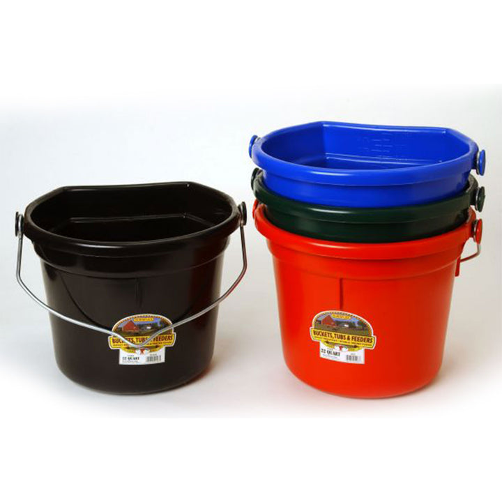 Little Giant 22 Quart Flat Plastic Animals Feed Bucket with Knob Bail, Blue