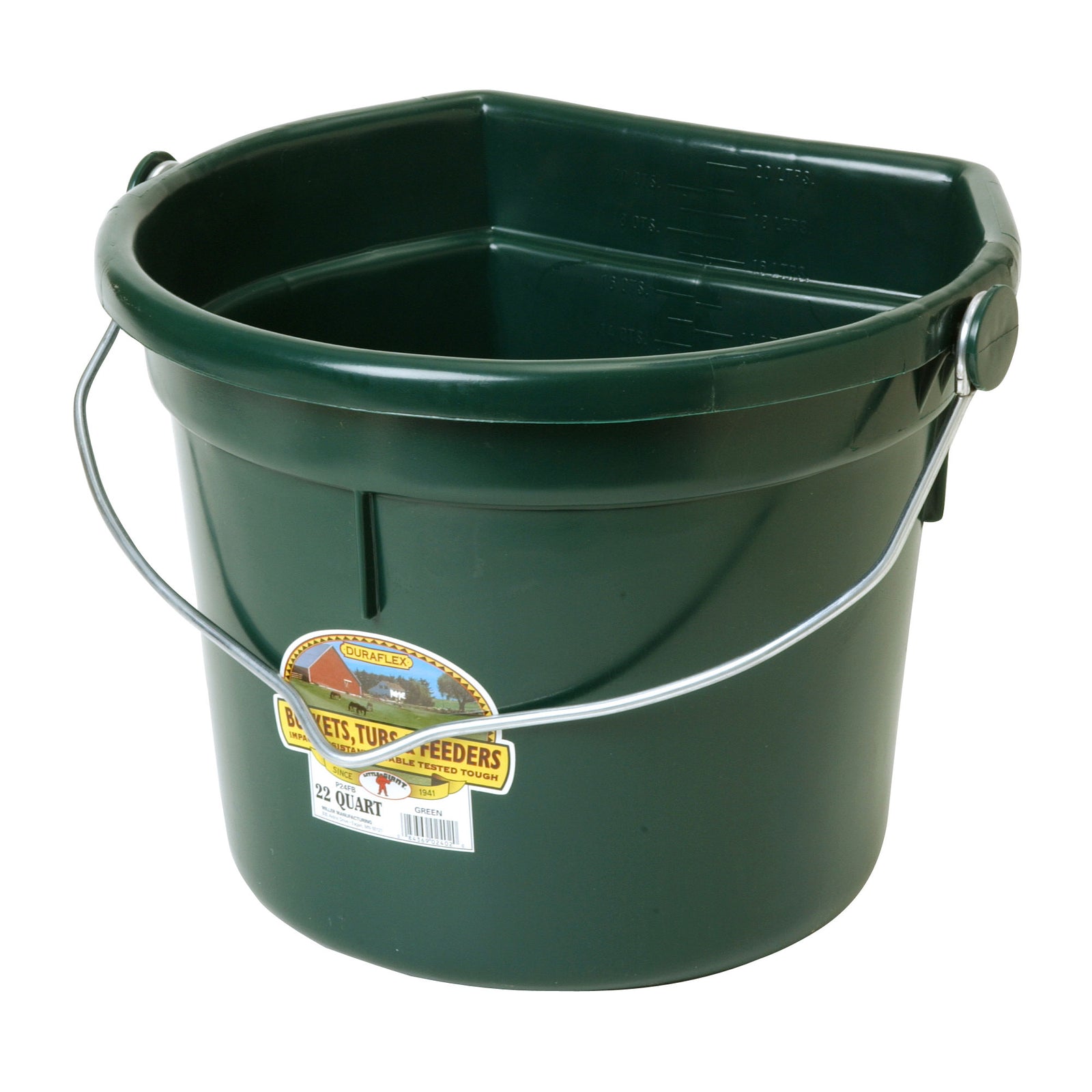 Little Giant 22 Quart Flat Plastic Animal Feed Bucket with Knob Bail, Green - VMInnovations