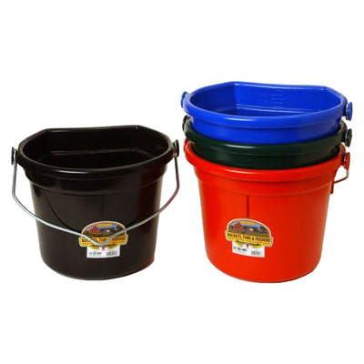 Little Giant 22 Quart Flat Durable Plastic Animal Feed Bucket w/ Knob Bail, Red