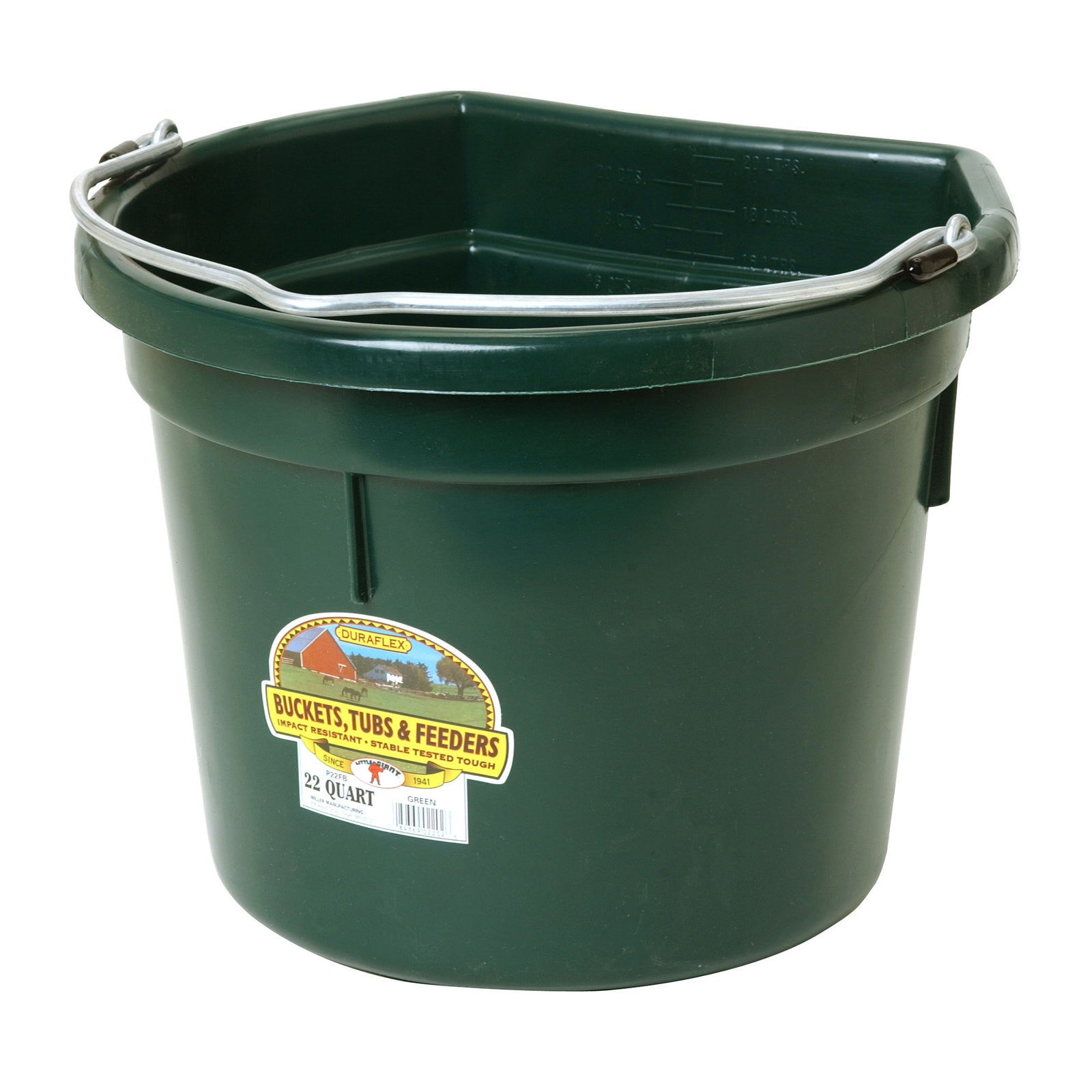 Little Giant Heavy Duty 22 Quart Flat Back Plastic Bucket w/ Metal Handle, Green - VMInnovations