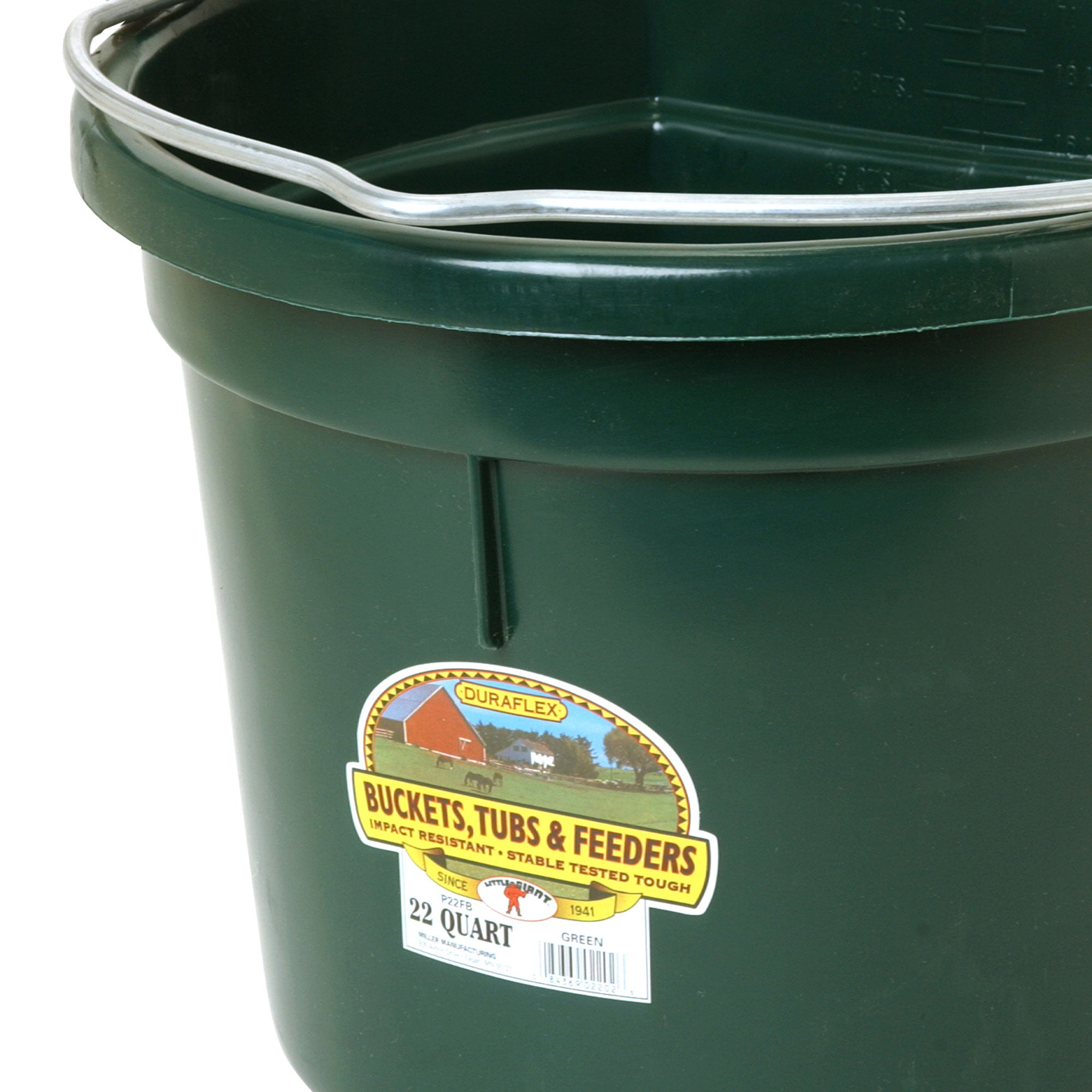 Little Giant Heavy Duty 22 Quart Flat Back Plastic Bucket w/ Metal Handle, Green - VMInnovations